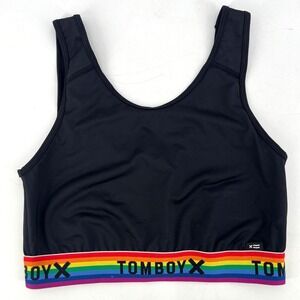 TomboyX Black Tank Bra Rainbow Band Light Compression Size M